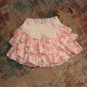 Smocked Ruffled Floral Mini Skirt - Pink